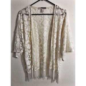 White Lace Embroidered Midi Kimono
